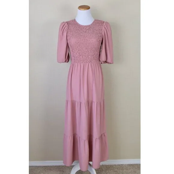 WAYF Camden Smocked Midi Tiered Dress - XS - Picture 1 of 9